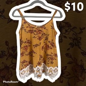 Yellow floral lace tank top
